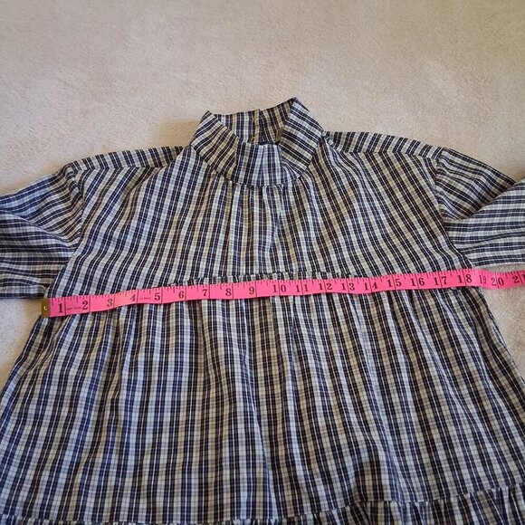 Everlane Women's XS Blue Plaid Mock Neck Cotton Midi Dress - Picture 11 of 13